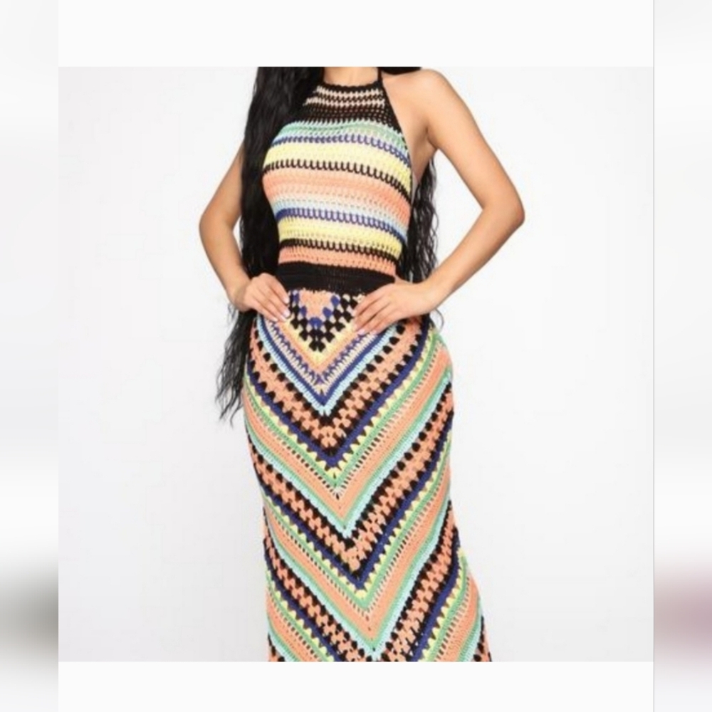 NEW Colorful Crochet Halter Maxi Dress